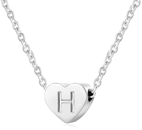 AFSTALR Silver Necklaces for Women Heart Initial Letter H Pendant Necklace Personalized Tiny Capital Alphabet Choker Chain Birthday Jewellery Gifts for Girls Girlfriend Wife Lady