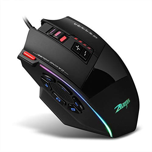 Docooler Souris de Jeu Filaire Zelotes C-13 13 Touches de Programmation Ceinture légère réglable 10000DPI RGB Mémoire intégrée de 128 KO Mécanisme de contrepoids intégré