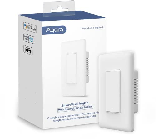 Aqara Smart Light Switch (with Neutral, Single Rocker), Requires AQARA HUB, Zigbee Switch, Remote Control and Set Timer for Home Automation, Compatible with Apple HomeKit, Alexa, Google Assistant