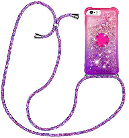 YuhooTech Handykette Hülle Kompatibel mit iPhone 6 / iPhone 6S Handyhülle Quicksand Glitzer Hülle mit Band - Silikon Handyhülle mit Kordel Umhängenband - Schnur mit Treibsand Case zum Umhängen