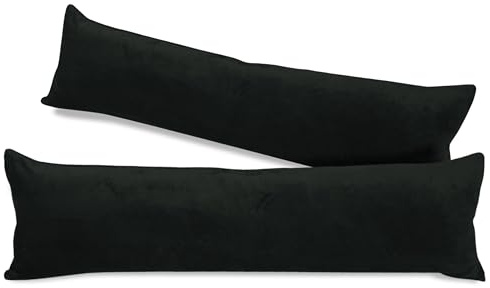 npluseins 2er Pack Coral-Kuschel-Fleece Kissenhüllen, 40 x 145 cm, Schwarz | Öko-Tex Standard 100, verdeckter Reißverschluss, flauschig weich, pillingarm, waschbar bis 40 °C, schnelltrocknend