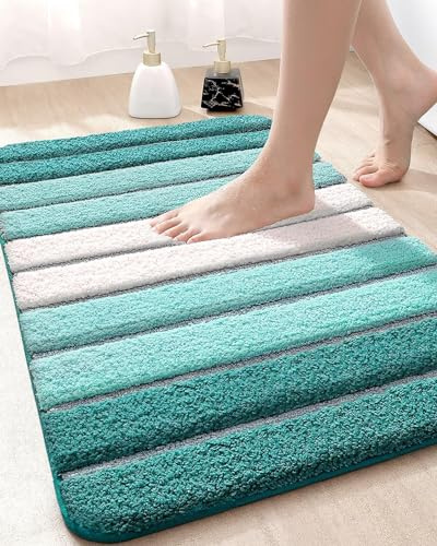 DEXI Bath Mats for Bathroom, 20x32 Absorbent Microfiber Bath Mat Quick Dry, Washable Bathroom Rugs with Non Slip Backing for Shower Floor, Turquoise