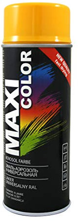 Maxi Color NEW QUALITY Sprühlack Lackspray Glanz 400ml Universelle spray Nitro-zellulose Farbe Sprühlack schnell trocknender Sprühfarbe (RAL 1003 Signalgelb glänzend)