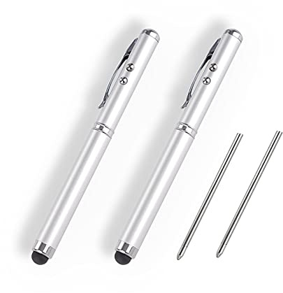 Metall-Multifunktionsstift, Touchscreen-Eingabestift, Taschenlampe mit weißem Licht, Infrarot, kreative Weihnachts- und Geburtstagsgeschenke (2 Silber)