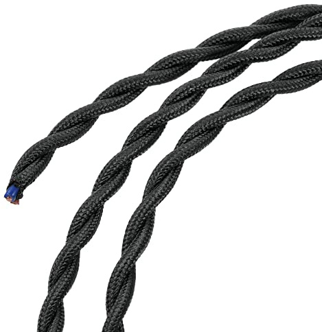 sourcing map Twisted Cloth Covered Wire 2 Core 18AWG 3 Meter/9.8 Feet, Vintage Woven Fabric Electrical Cable for Pendant Light DIY Project, Black