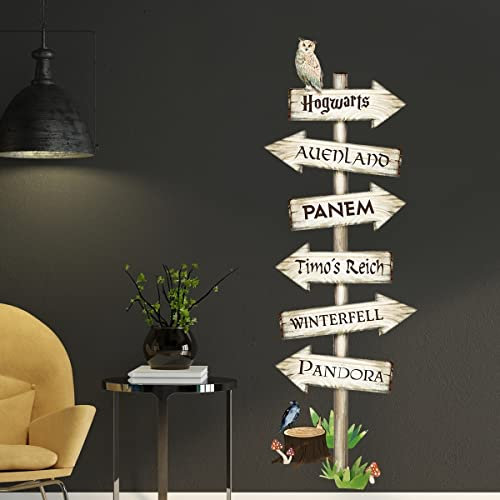 tjapalo® vr170 wandtattoo Wegweiser selber gestalten wandtattoo Wegweiser fantasy Fandom Hogwarts Winterfell Wandaufkleber Wohnzimmer personalisiert, Größe: H80xB26cm