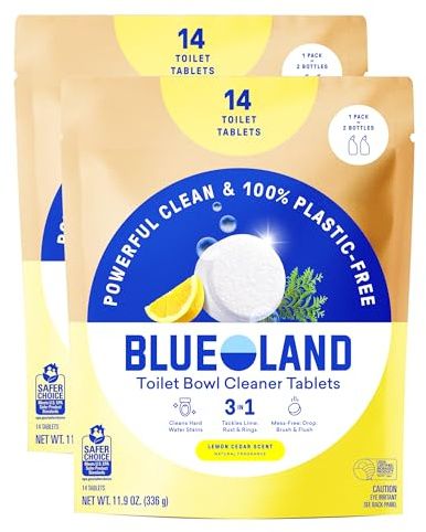 BLUELAND Toilet Bowl Cleaner Tablets, 2-Pack, 28 Count, Lemon Cedar, Plastic-Free, No Harsh Chemicals, Plant-Based