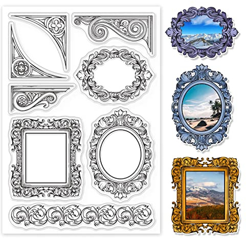 GLOBLELAND Tema de Borde Barroco de Estilo Europeo Vintage Sello Transparente Sello de Silicona Sellos Transparentes de Goma para Hacer Tarjetas DIY Decoración de Álbum de Recortes