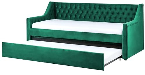 Beliani Platzsparendes Tagesbett Samtstoff smaragdgrün 90 x 200 cm Lattenrost Montargis