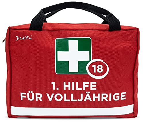 Dakita Erste-Hilfe Tasche zum 18. Geburtstag – Lustiges Geschenk zur Volljährigkeit Jungen und Mädchen – 28×18×8 cm – rot – ohne Inhalt