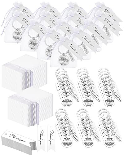 300 Stück Dankeschön-Geschenke für Mitarbeiter, 100 inspirierende Schlüsselanhänger, 100 Organza-Beutel, 100 Dankeskarten für Mitarbeiter, Teamgeschenke für Mitarbeiter, Krankenschwestern