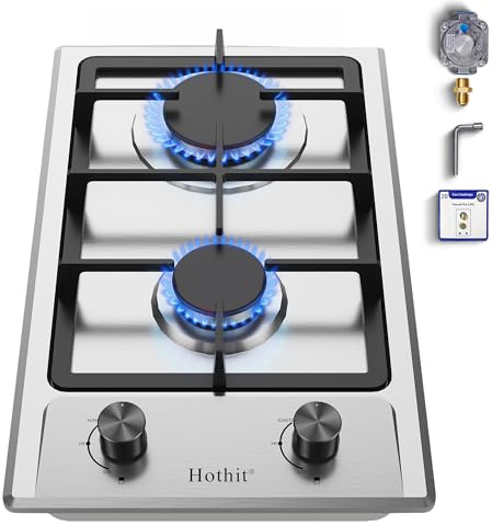 Hothit - 2-Brenner Propangas-Heizstrahler 12 Zoll LPG/NG mit doppeltem Brennstoff, integrierter Gasherd aus Edelstahl für Wohnungen, Außen, Fahrzeuge