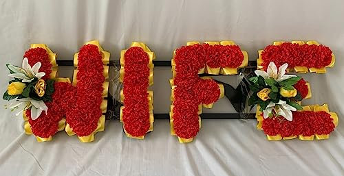 Silky Bouquets Wife Artificial Silk Funeral Flower Any 4 Letter Tribute Name Wreath Memorial (White)