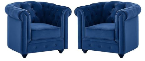 Vente-unique-Lotto di 2 poltrone CHESTERFIELD in velluto Blu notte