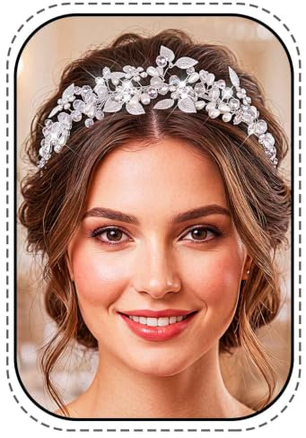 IYOU Serre-tête de Mariage Perles Bandeaux de cheveux Argent Feuille de Fleur Accessoires de Coiffure pour le bal de la mariée pour Mariées et Demoiselles d'honneur