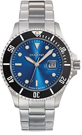 Dugena Herren-Armbanduhr 4461075 Diver XL, Quarz, blaues Zifferblatt, Edelstahl, Mineralglas, wasserdicht bis 30 bar