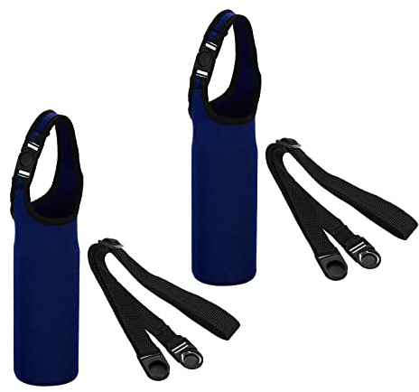 PATIKIL 2 STK Tasche für Trinkflasche, 450ml-600ml Neopren Flaschentasche zum umhängen Mit abnehmbarem und verstellbarem Schultergurt, für Wandern Laufen Spazieren, Marineblau