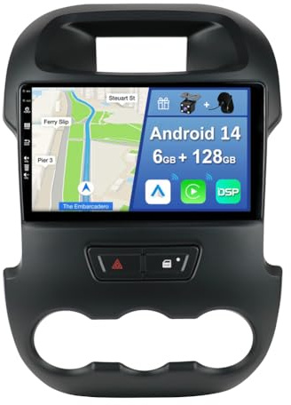 YUNTX [6GB+128GB] Android 14 Autoradio für Ford Ranger (2011-2016)-2 Din-[Integriertes CarPlay/Android Auto/DSP/GPS]-9” IPS 2.5D Touch-Screen-Kamera+MIC-DAB/Lenkradsteuerung/Mirror Link/WiFi/4G