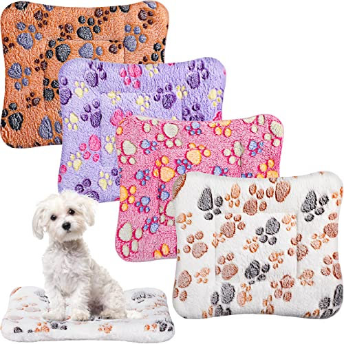 Hestya 4er Pack Ultraweiche Hundebetten Katzenkissen mit Süß Muster Wendbar Kleintier Fleece Bett Hund Käfig Unterlage Waschbar Verdickt Meerschweinchen Bett Matte (33 x 47 cm)