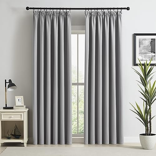 Beauoop Pencil Pleat Blackout Curtains for Living Room 72 inch Drop Grey Curtains for Bedroom Rod Pocket Light Blocking Thermal Insulated Drapes Window Treatment 2 Panels, W90 x L72