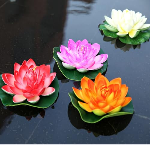 Toulifly Pack of 9 Water Lily Plants, Artificial Pond Plants, Pond Decoration, Floating Flowers, Artificial Water Lilies for Aquarium, Patio, Garden, Pool, Garden, Pond (Purple + Red + White)