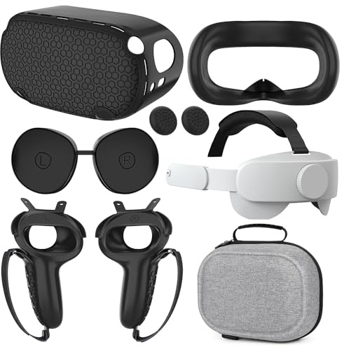 Compatible with Quest 2 Accessories, for Quest 2 Head Strap, for Quest 2 case,VR Face Cover, VR Shell Cover, Controller Grips Cover, Protective Joystick Cover,VR Lens Cover Protector for Quest 2