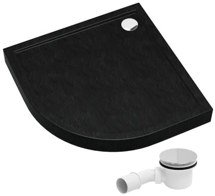 AQUABAD Duschwanne/Duschtasse | Komplettset Ultima mit LeakProtect Technologie Black Stone 90x90cm R55 Viertelkreis | inkl. Ablaufgarnitur/Siphon Alcadrain A49CR