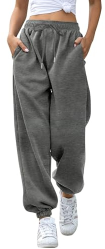 EBANKU Pantaloni Sportivi da Donna con Fondo Aderente con Tasche Tuta Tinta Unita Pantaloni Larghi in Vita Elastica per Hip Hop Casual, Palestra e Jogging