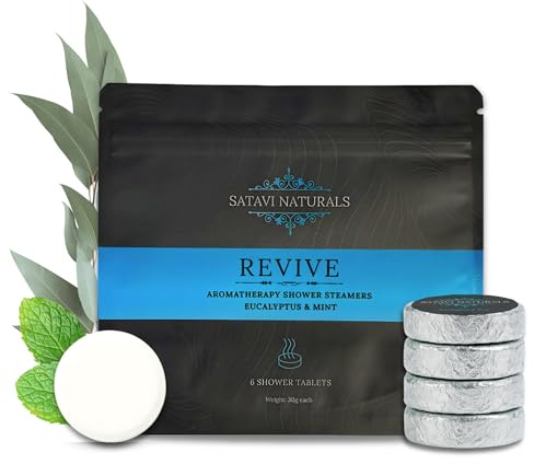 Satavi Naturals Eucalyptus Mint Shower Steamers (6 Pack) – Aromatherapy Shower Bombs for Sinus Relief & Stress Relief – Natural Essential Oil Spa Tablets, Self Care Birthday Gifts for Women & Men