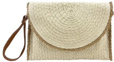 MODELISA - Bolso Sobre Cartera De Mano Y Hombro Rafia Paja Solapa Mujer (Beige)