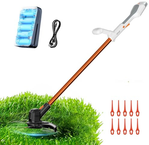 Litheli Desbrozadora con batería de 20 V, 25 cm con batería y potente motor, batería de 2,0 Ah, adecuada para césped de jardín y corte exterior, cortacéspedes