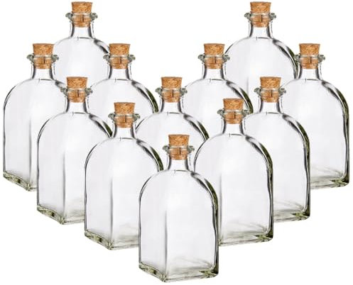 12 Bottiglie piccole di vetro 250 ml tappo sughero da decorare liquori aromi salse condimenti Bomboniere per Alcol, Grappa, Whisky, Shots