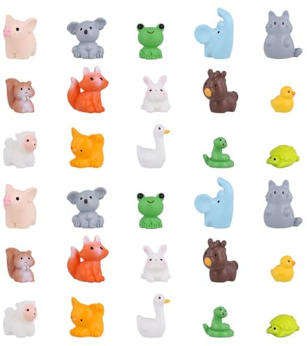 NQEUEPN 30St Mini Tiere Kunstharz Set - 15 Stile Winzige Tierfiguren für Miniatur Garten Deko, Heimwerkerarbeiten, Landschaft und Puppenhaus Dekoration