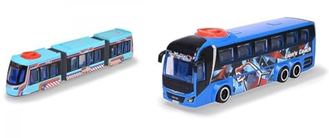Dickie Toys - Spielzeug-Fahrzeug Siemens City Tram (41,5 cm) & Spielzeug-Bus Man (blau) – lenkbarer Reise-Bus (26,5 cm)