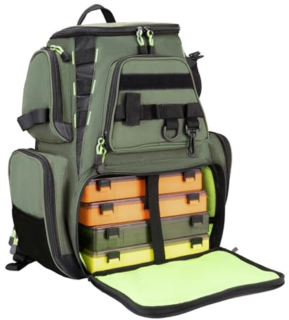 Seaknight Fiskeväska multifunktionell ryggsäck vattentät Holdall tackle förvaring ryggsäck för karpfiske utomhus camping vandring, Grön med 4 lådor, L, Fiskeväska