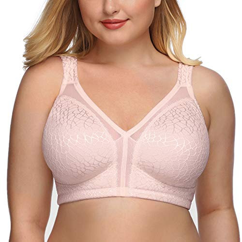 DotVol Reggiseno Base in Pizzo e Taglia Grossa Coppa Completa Non Schiuma Reggiseno Senza Fili Rosa 4D