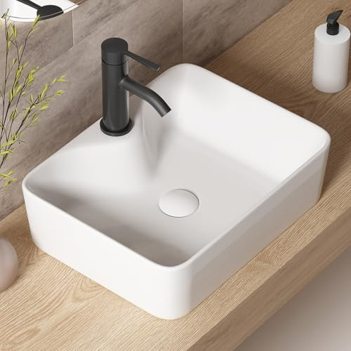Rectangle Vessel Sink, OCEALAGOON 19x15 Inch White Vessel Sinks, Above Counter Bathroom Sinks, Porcelain Sink Bowl with Faucet Hole
