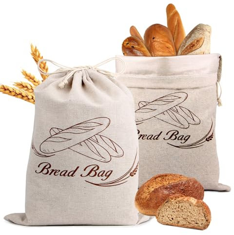 NVGVUP 2 sacchetti per il pane in lino con fodera interna in TPU, sacchetti per il pane, per il pane, in lino, riutilizzabili, per il pane (38 x 30 cm)