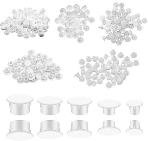 VLYX Screw Caps, 150 Pcs Round White Plastic Screw Covers for Screw Hole Cover Caps, 5 Sizes Pieces for Furniture Door Cabinet Cupboard Shelves (5mm/6mm/8mm/10mm/12mm)
