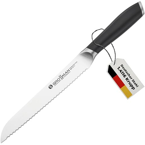 GROSSMAN 580CM – Comfort – Couteau à pain 33,6 cm – Lame 19,0 cm en acier inoxydable allemand – manche ergonomique 14,6 cm (175 g)
