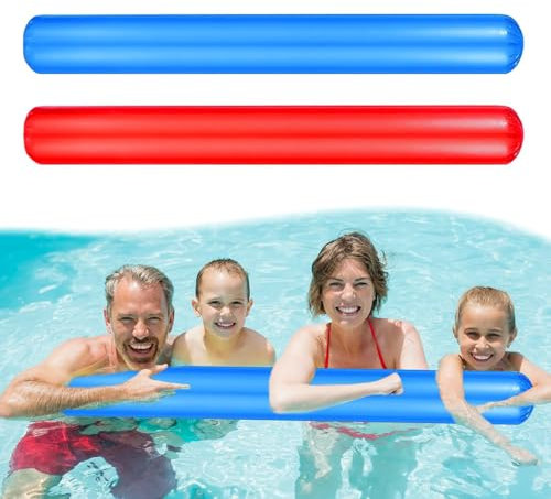 MUYAPAY 2 Stück Schwimmnudel Poolnudel, 105cm Aufblasbarer Schwimmnudel für Kinder und Erwachsene, Schwimmbad Nudelschwimmer zum Baden, Schwimmtraining, Aquasport, Wassergymnastik (Rot, Blau)