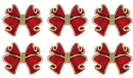 CAIONPLE 6 StüCk Rote Schleifen Servietten Ringe, Schmetterling Knoten Servietten Ring Halter, Handgefertigte Metall Servietten Schnallen, Elegante Tisch Dekoration
