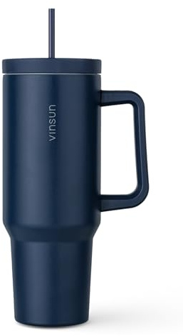 Vinsun Tumbler med Sugrör och Handtag 1.2L - Rostfritt Stål Resemugg, Dubbelväggig Isolerad Termosmugg för Varma och Kalla Drycker - Kaffemugg 40oz med Lock