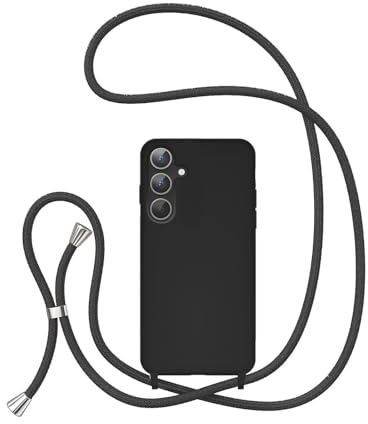 UEEBAI Crossbody Lanyard Phone case for Samsung Galaxy S25 & S24, Silicone Liquid Phone Cover Necklace Cord Strap Soft Shockproof Protective Case5G - Black