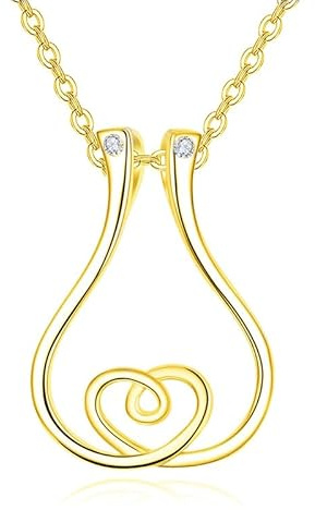 Niaspi Halskette mit Zirkonia, Herz-Ringhalter für Damen und Mädchen, Titanstahl, offen, U-förmig, Liebe, Herz, Ringhalter, Halsketten, Hochzeit, Verlobung, Jahrestag, Schmuck, Einheitsgröße, Titan,