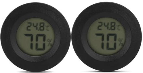 2 Pcs Reptile Thermometer Hygrometer Round,LCD Digital Display Humidity Meter Temperature Gauge, Display for Babyroom Home Office Spider Tortoise Tank Greenhouse Basement Lizard Dehumidifiers Monitor