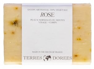 TERRES DOREES - Lot de 3 Savons Artisanaux à la ROSE - 150g - 100% Naturel et Végétal - Pour Peaux Normales et Mixtes