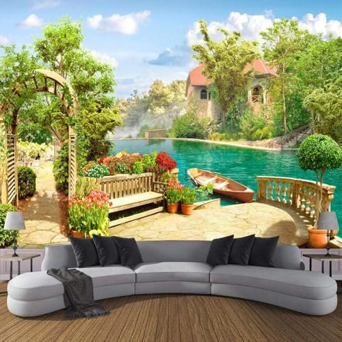 Arches Trees Rivers Houses Boats 3D Wallpaper Feature Office Living Room Sofa Bedroom TV Background Wall Decoration-430cm×300cm