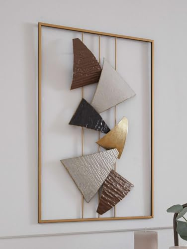 Dekoleidenschaft 3D Wandbild Abstrakt aus Metall, beige braun gold, 40 x 59 cm, Wanddeko, Wandschmuck, Metallbild