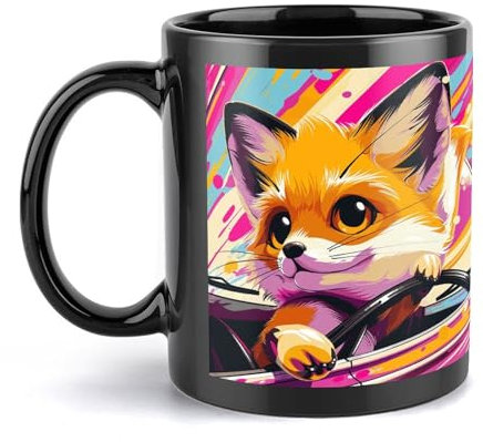 Kleiner Fuchs im Auto, große Kaffeetasse mit Griff, einzigartiger Stil für jede Küche, personalisierbar, lustige Latte-Tasse, ideal für Tee, heiße Schokolade, für Männer, Frauen, Büro